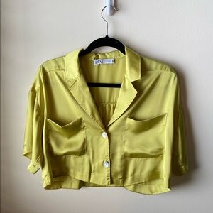 Zara Green Satin Crop Top Shirt